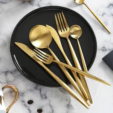24Pcs/set Stainless Steel Dinner Black Gold Dinnerware Set Knife Fork Coffee Spoons Cutlery Set Kitchen Tableware Sets Utensil