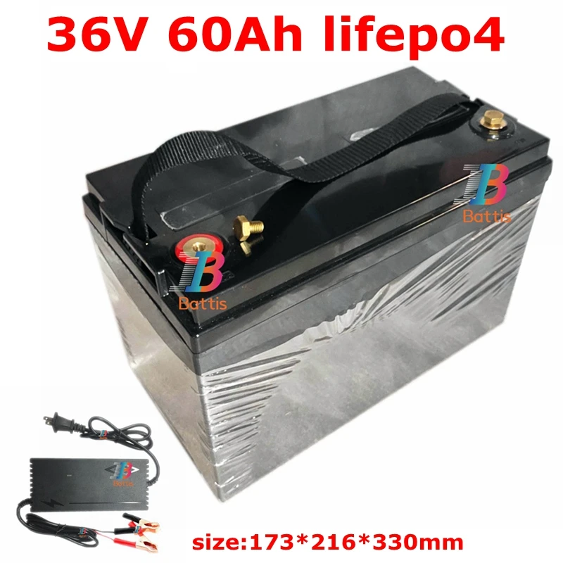 Водонепроницаемый 36V 60AH Lifepo4 батарея с BMS для 1500 Вт Электрический скутер велосипед трехколесный велосипед Солнечная Резервная мощность гольф-кары+ 5A зарядное устройство