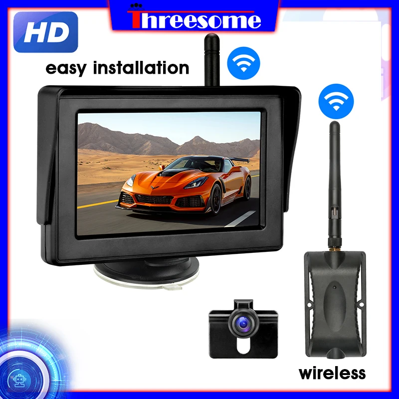 

wireless Digital signal backup camera 4.3 inch TFT LCD car monitor reversing wireless with monitor rear view camera for car