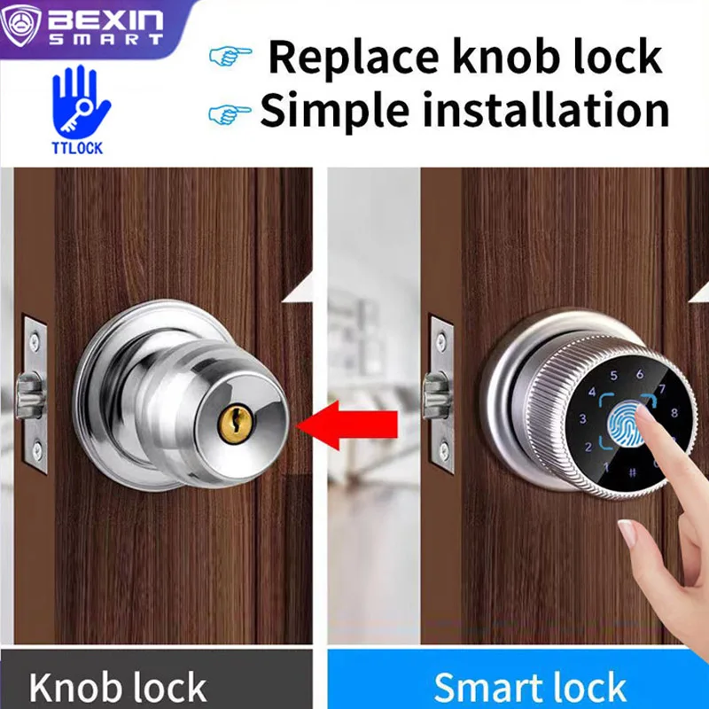 TTLOCK Biometric Electronic Digital Keypad Zinc Knob Fingerprint Smart Cylinder Door Lock