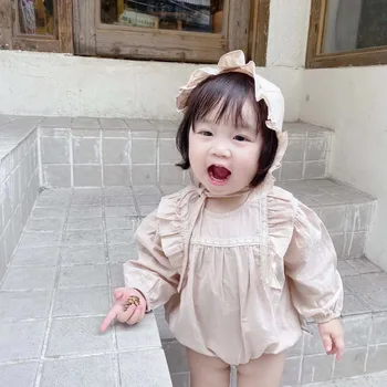 

Baby Girl Rompers Spring Autumn Newborn Baby Clothes Toddler Long Sleeve 100% Cotton Princess Infant One Piece Jumpsuit with Hat