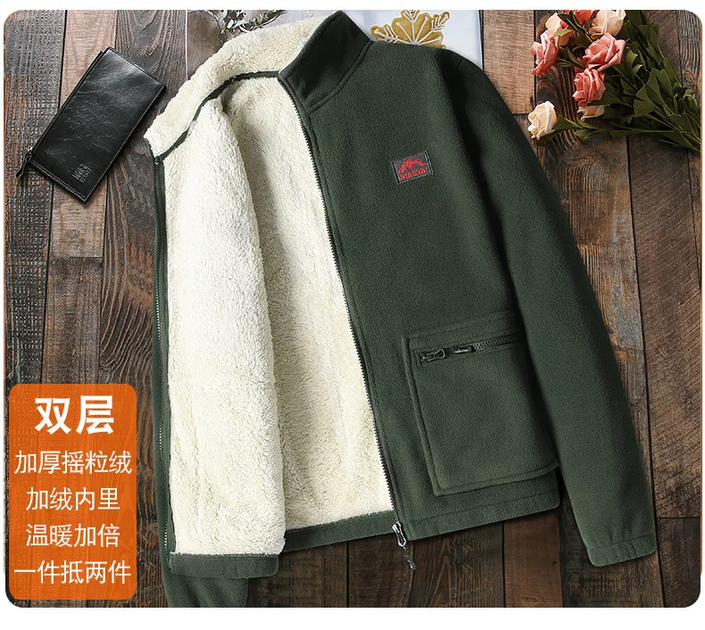 4XL, осенне-зимняя шерстяная флисовая куртка, Мужская, плюс бархат, толстый кардиган, теплое флисовое пальто, подкладка, для походов, рыбалки, спорта, улицы, куртки