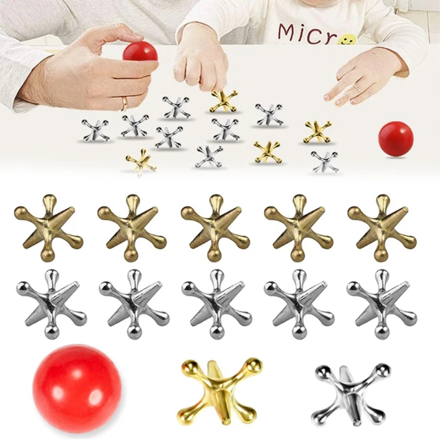 NEW Metal Play Jacks Game w/ Ball Set 10X Gold Silver Metal Jacks Metallic Jacks and Bouncy Ball Set Game Prizes Party 2