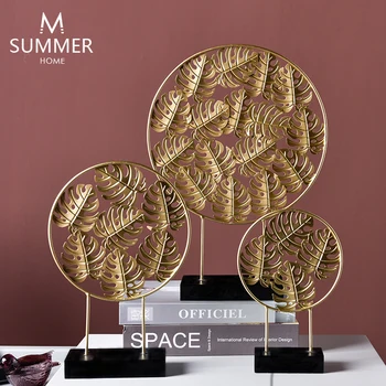 

Nordic Style Gold Round Leaf Figurine Creative Iron Plant Ornaments Iron Craft Living Room Decorations For Home R3870