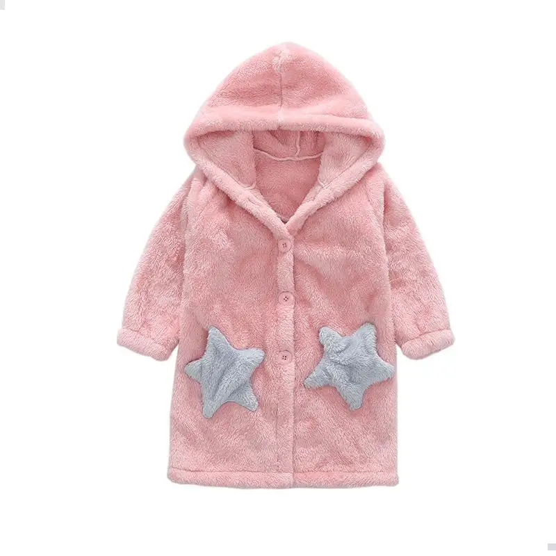Фланелевая зимняя одежда; банный халат; детская пижама с капюшоном и принтом со звездой; осенний халат для маленьких девочек