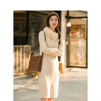 

INMAN 2020 Autumn New Arrival Solid Color Simple Design Women Knitwear Dress