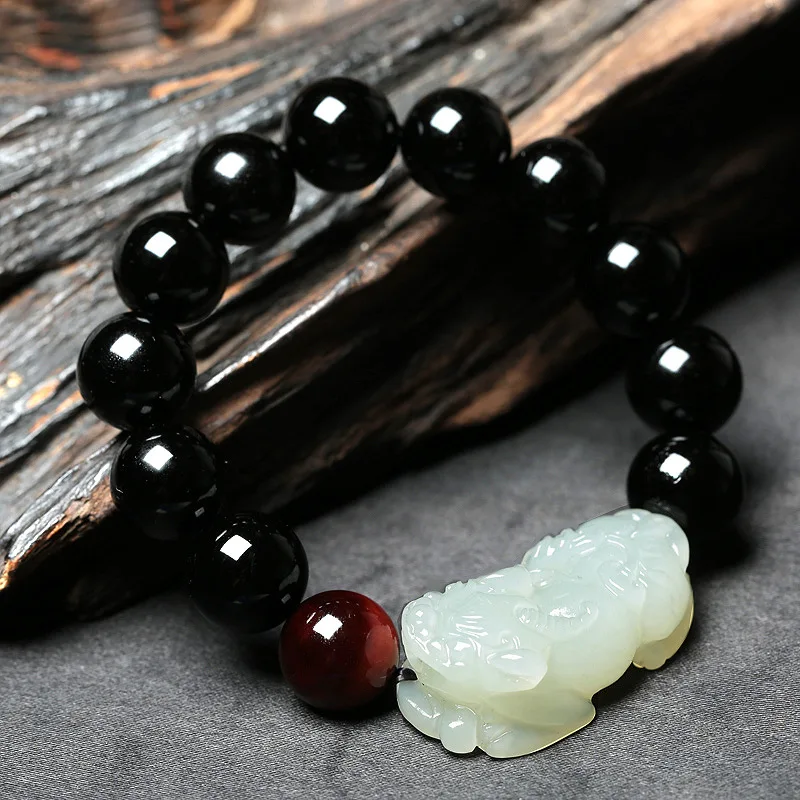 

Hot Selling Natural Obsidian Round Bead Pixiu Charm Jewellery Women's Hand-Carved Bracelet for Women Men Fashion Accessories