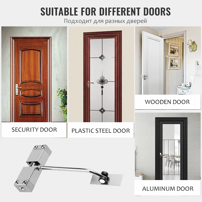 NAIERDI 40KG Automatic Spring Door Closer Stainless Steel Adjustable Door Closing Silver Device Black Gold Hardware