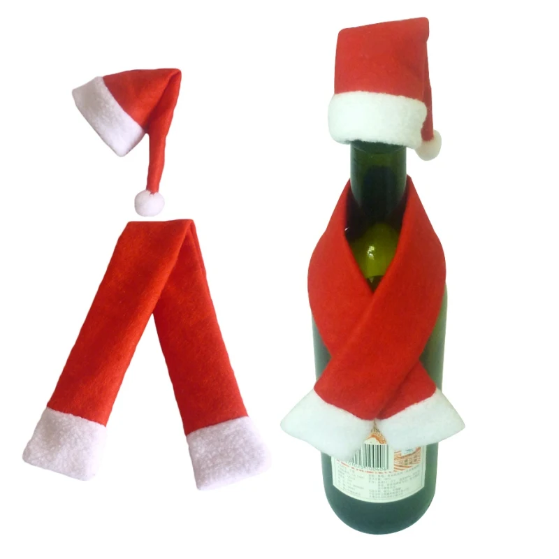 

Wine Bottle Cover Hats Wrap Scarf Christmas Bottle Scarf And Hat Decoration Home Santa Decor CM