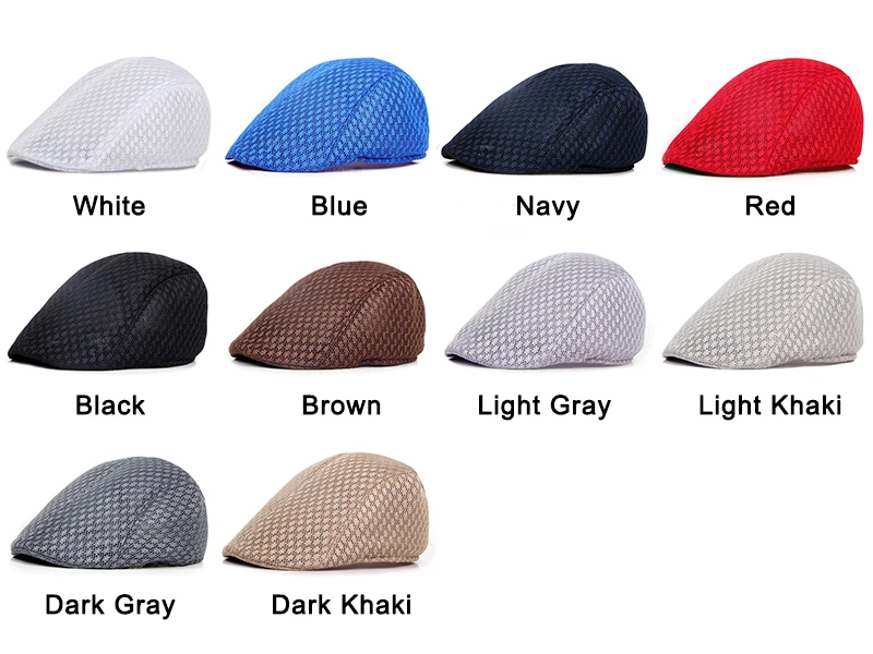 Wuaumx Breathable Mesh Beret Hat Men Women Solid Visor Net Duckbill Hat For Children Summer Herringbone Cap For Boys And Girls leather beret mens