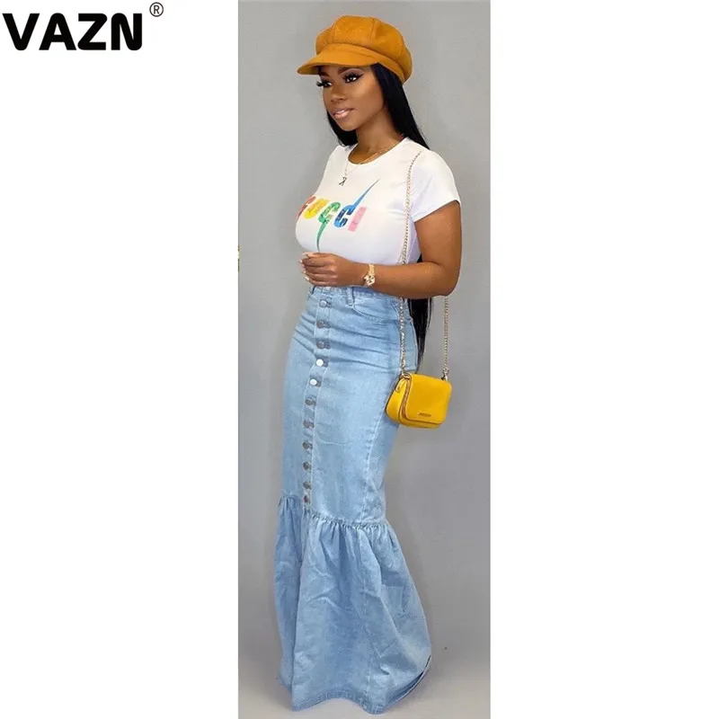 VAZN, осень, элегантный дизайн, повседневные, высокое качество, женские юбки, одноцветные, длинные, для девушек, облегающие, джинсовые, макси юбки