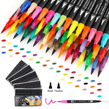 

100 Color Dual Tip Brush Pens Highlighter Art Markers 0.4mm Fineliner Color Pen Water Marker for School Supplies Bullet Journal