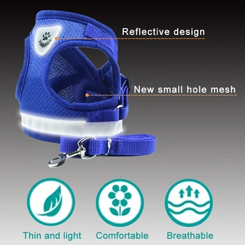 Reflective Dog Harness with Leash Adjustable Pet Harnesses Vest for Small Medium Dog Soft Outdoor Breathable Puppy Chest Strap 3