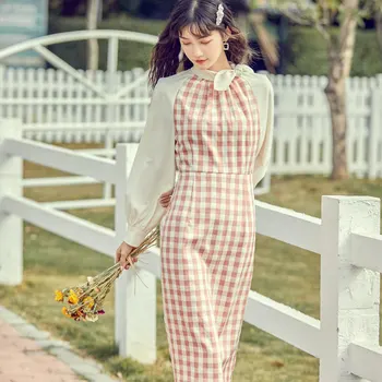 

XUXI Spring 2020 Vintage Plaid Women Fashion Trendy New Patchwork Manga Complete Elegant Little Bright Fold Clothes FZ0802