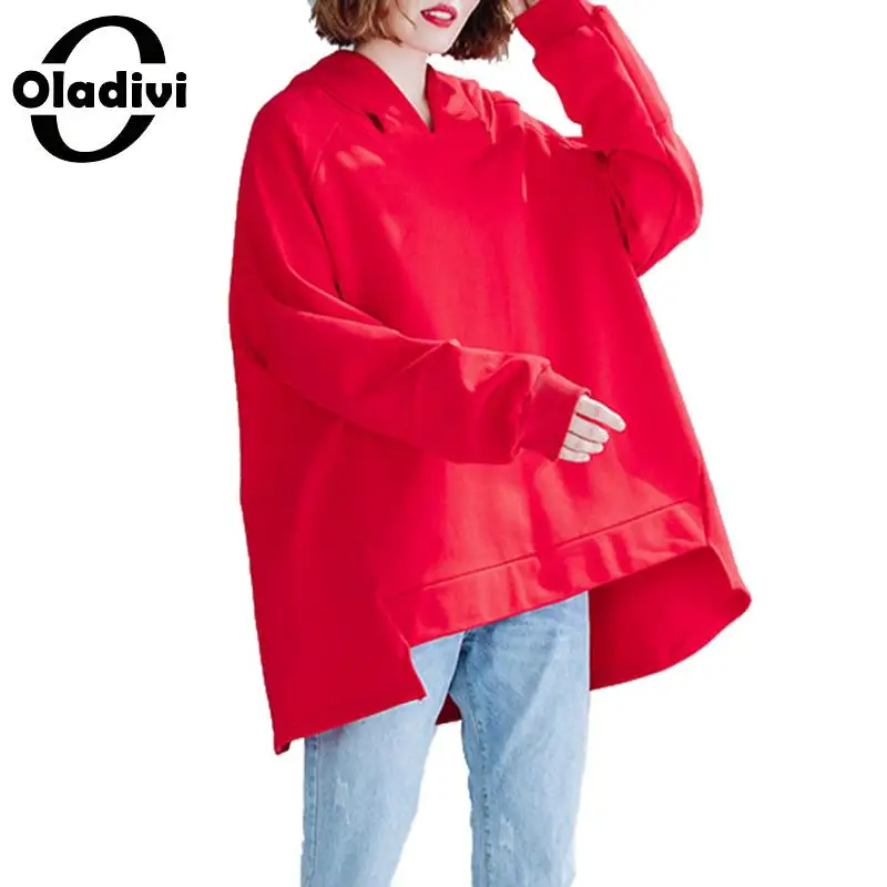 Oladivi/весенне-осенняя Женская толстовка с капюшоном; большие размеры; Женская Повседневная Свободная Толстовка с капюшоном; туники для девочек; пуловеры; 6XL