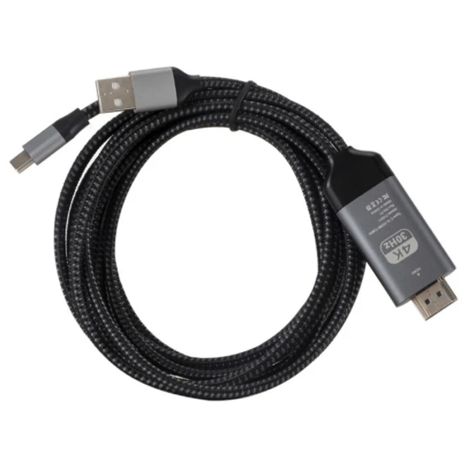2 Meters Type C To Hdmi HDTV AV TV Cable Adapter 4K30Hz with 1M USB Power Cable To Hdmi Support 4K for TYype-C Black