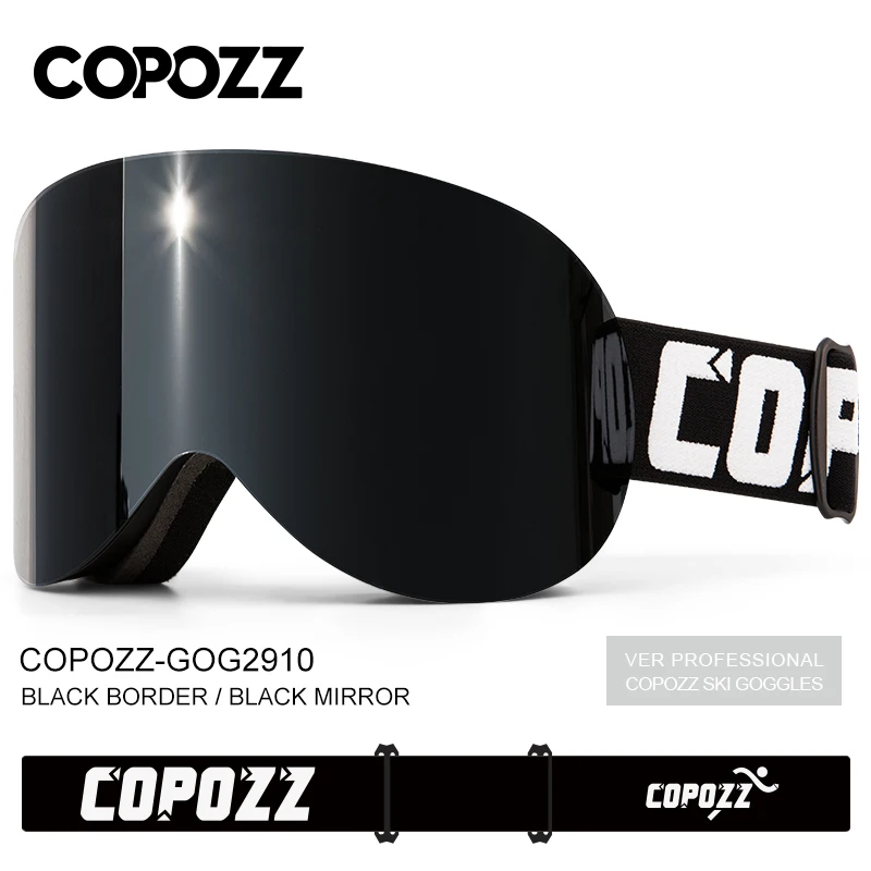 black COPOZZ, профессиональные лыжные очки для сноуборда, для мужчин и женщин, анти-туман, цилиндрические лыжные очки, УФ-защита, зимние спортивные очки - Цвет: black