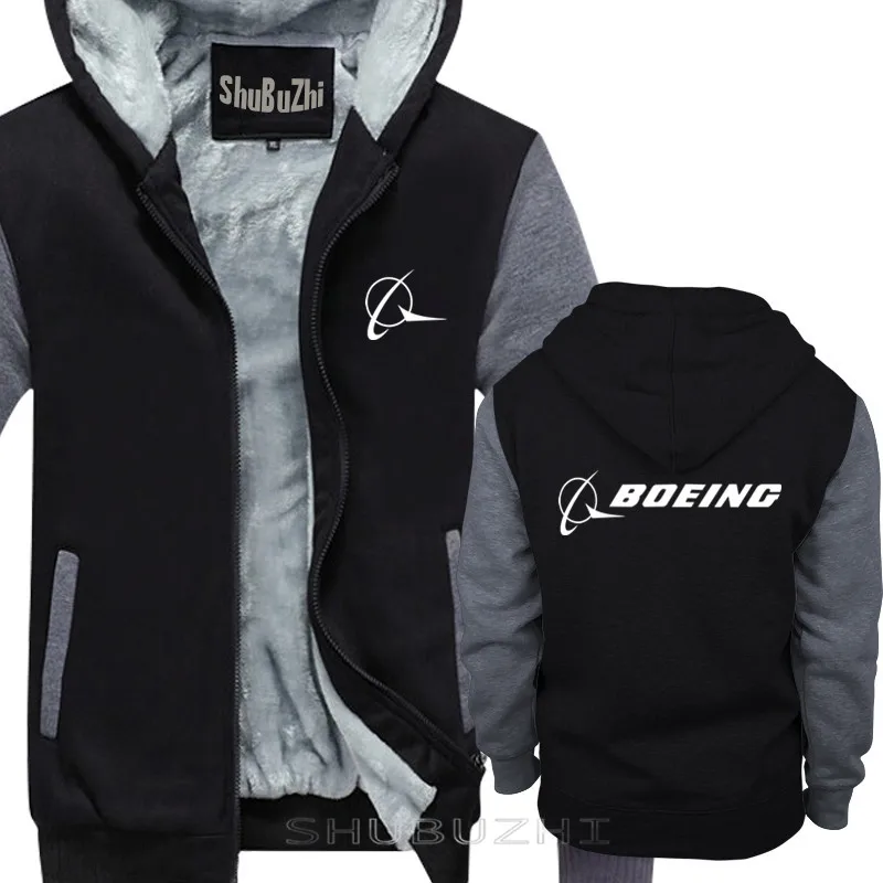 BOEING аэроплан логотип теплое пальто хлопок мужская Толстая куртка shubuzhi бренд евро размер плотное худи sbz5246 - Цвет: black grey