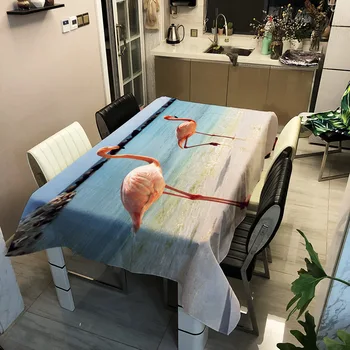

Flamingo Print Polyester Fabric 3D Tablecloth Colorful Pink Animal Thicken Washable Rectangular Table Cloth for Kitchen