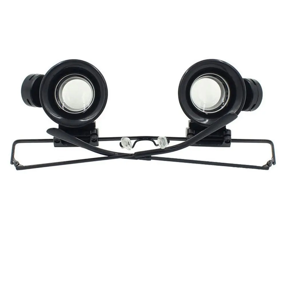 Realmote 20X LED Double Eye Repair Magnifier Glasses Mini Loupe Lens Magnifying With Light Watch Microscope Measurement Tools