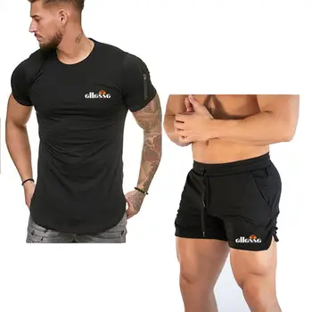 

New Summer Sets Short Sleeve Tracksuit Men Two Piece Set Print T-Shirts+Shorts Men's Casual Sports Suit Bodybuilding Outfits