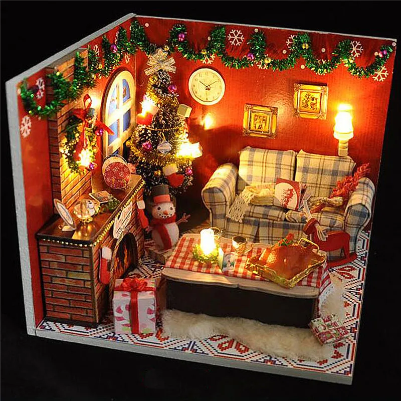Cuteroom DIY деревянный миниатюрный кукольный домик Рождественская мебель игрушка Miniatura головоломка модель ручной работы кукольный домик подарок на день рождения для детей