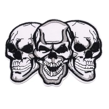 

Three Skull Heads Punk patch Iron On Embroidered Clothes Patches For Clothing DIY Badges Stickers Garment Accessories wholesale