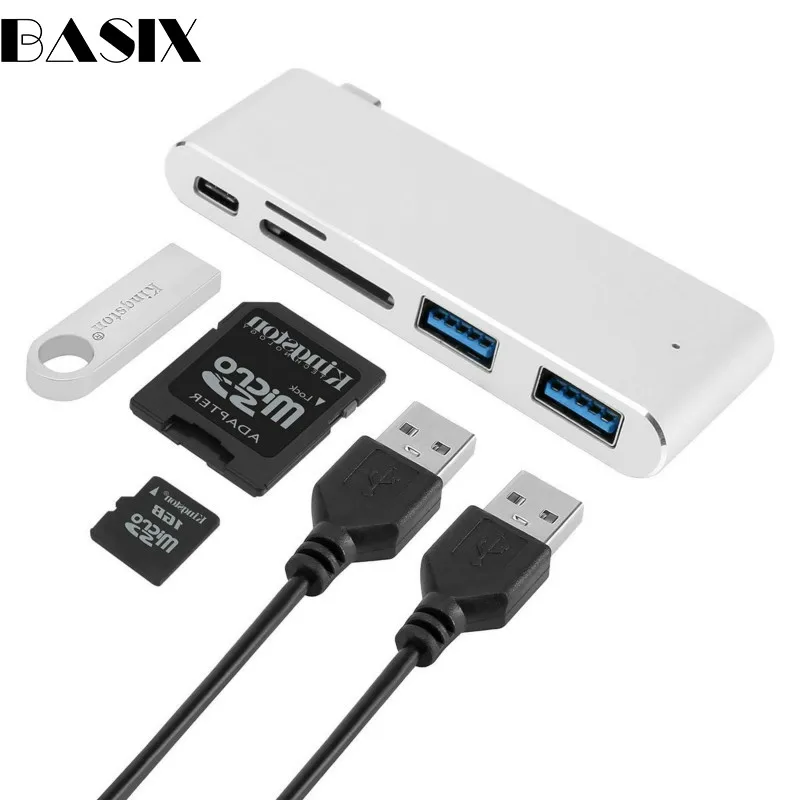 Basix usb type C концентратор с зарядка PD порт, 2 USB 3,0 порта и SD/Micro SD TF кардридер для MacBook huawei P20 USB-C концентратор