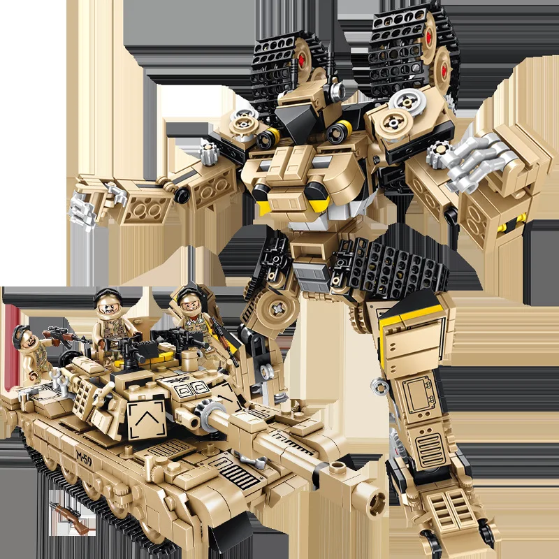 

Pan luo si 621020 Deformation Robot Military M1A2 Main Battle Tank Children'S Educational Assembled Building Blocks Toy