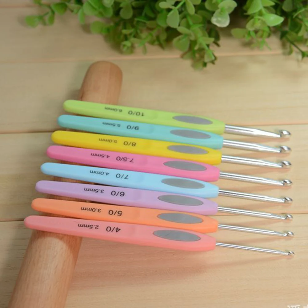 8pcs Portable Home Sewing Aluminum TPR Handle Mixed Color Handmade Tool Practical Knitting Needle Crochet