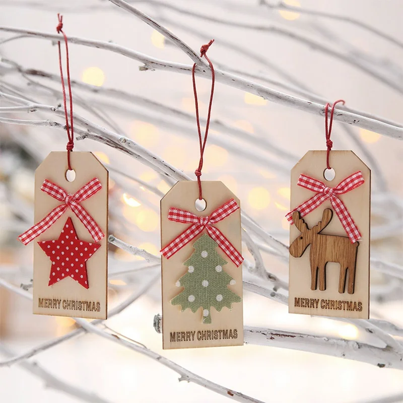 Рождественская деревянная декоративная бирка, креативные олени, пятиконечная звезда, Рождественская елка, декоративная бирка, рождественские украшения