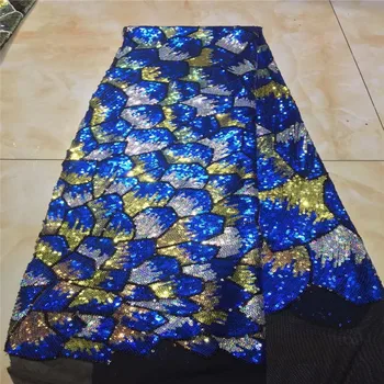 

Royal Blue High Quality African Lace Fabric Organza French Net Embroidery Sequins Tulle Lace Fabric For Nigerian Party Dress