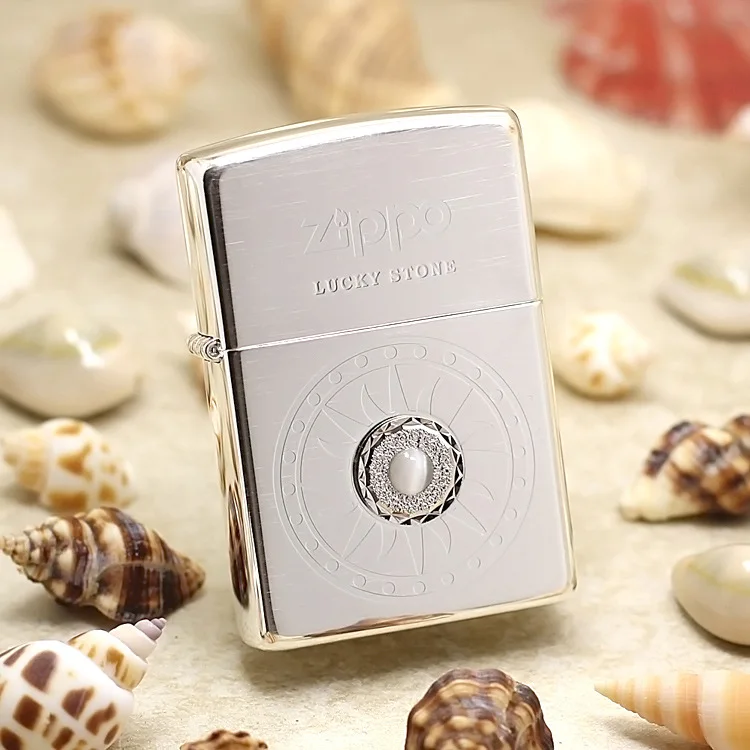 Genuine Zippo oil lighter copper windproof White Lucky Stone cigarette