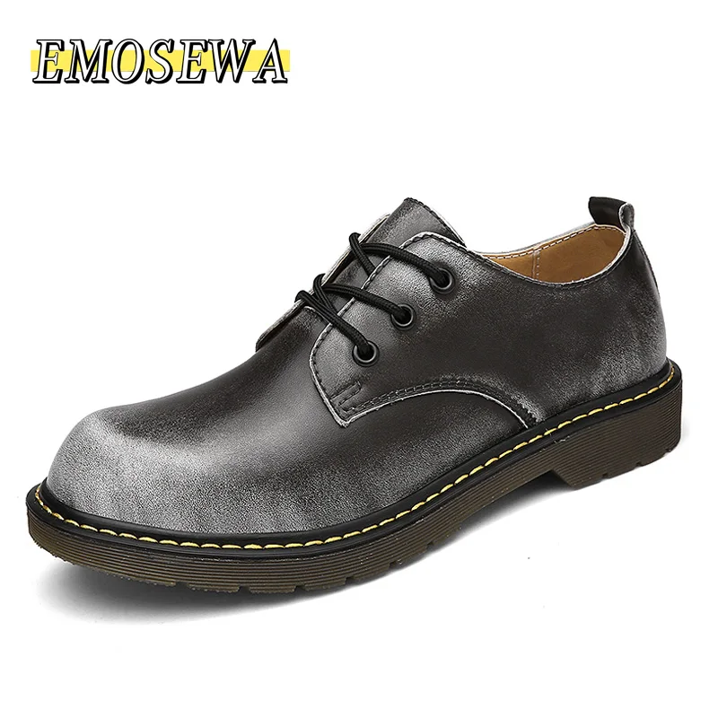 

EMOSEWA Brand New Sneakers Outdoor Shoes Lace-Up Flat Male Footwear Men Shoes Quality Leather Men Moccasins Working Shoes 38-46
