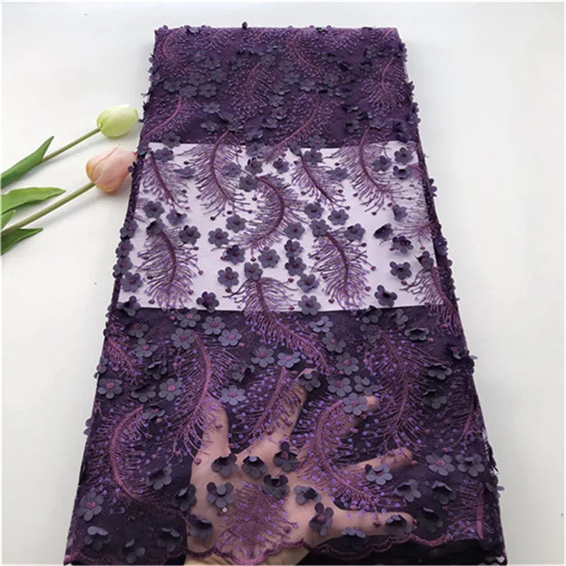 

African Net Lace Fabric With Sequins 2019 Latest Nigerian French 3D Lace Fabric with Applique High Quality France Tulle Lace