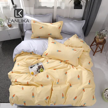 

Lanlika Carrot Cartoon Bedding Set Double Bedspread Duvet Cover Set Flat Sheet Bed Linen Set Decor Home Textiles Double Size