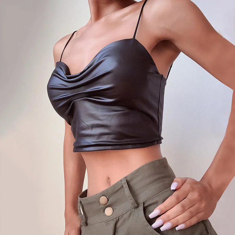 HIRIGIN женский сексуальный без бретелек с открытыми плечами жилет бандо PU плиссированный ремень жилет плиссированный жилет сексуальный Модный облегающий Тонкий Топ на бретелях