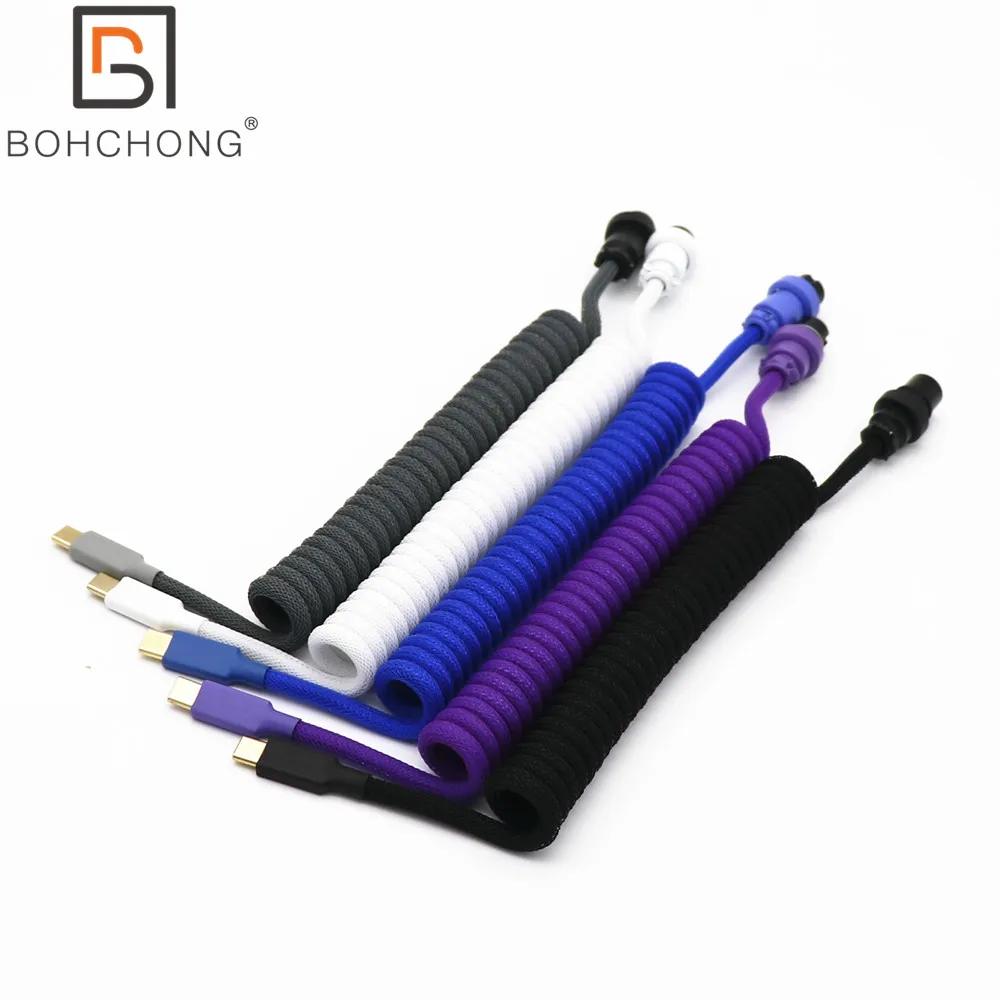 

Not Loosen Thicker OD 22MM Reverse Coil Keyboard USB Type C Coiled Cable L Shape Double Sleeved Mini Micro GX16 Aviator Cable