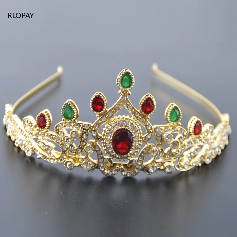 

Luxury Gold Crown for Bride Wedding Rhinestones Bridal Tiara Ethnic Metal Head Accessories Women