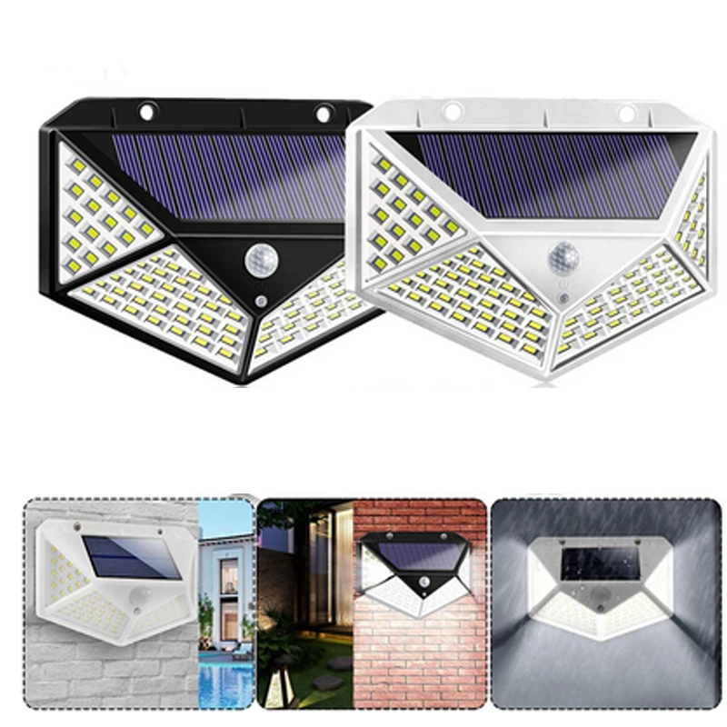 100 LED Four-Sided Solar Light Outdoor Solar Lamp Powered Sunlight 3 Modes PIR Motion Sensor for Garden Decoration Sunlight