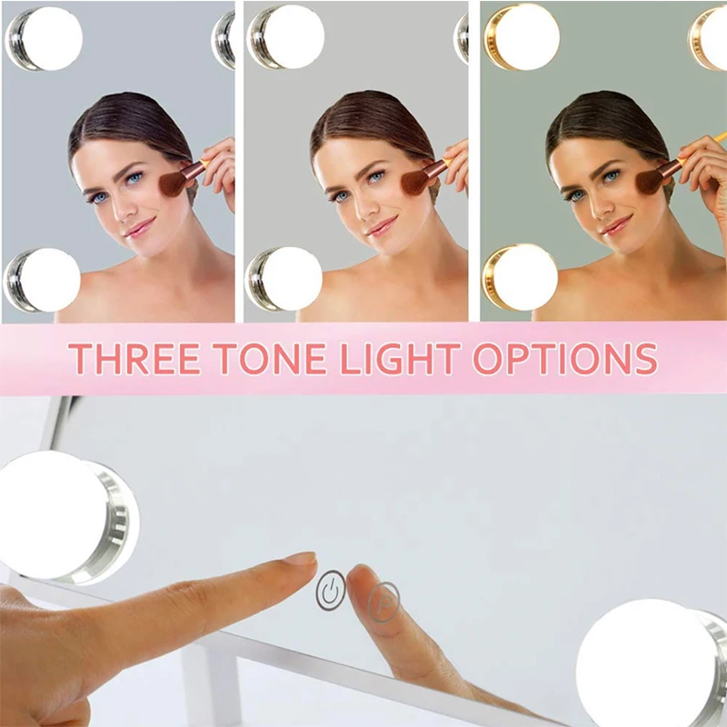 Зеркало для макияжа в голливудском стиле с подсветкой, косметическое зеркало с подсветкой 9x 3W, светодиодный светильник с регулируемой яркостью, 10x увеличительное зеркало