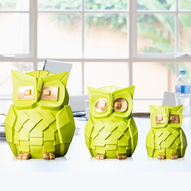  Nordic Abstraction Geometry Owl Resin Simulation Animal Statue Creative Children Bedroom Cartoon De - 4000165250013