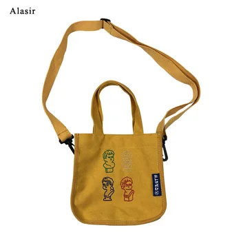 

Alasir Ins Cute Character Small Flap Bags Art Embroidery Line Canvas Satchel Bag Women Shoulder Bag Ladies Casual Handbags