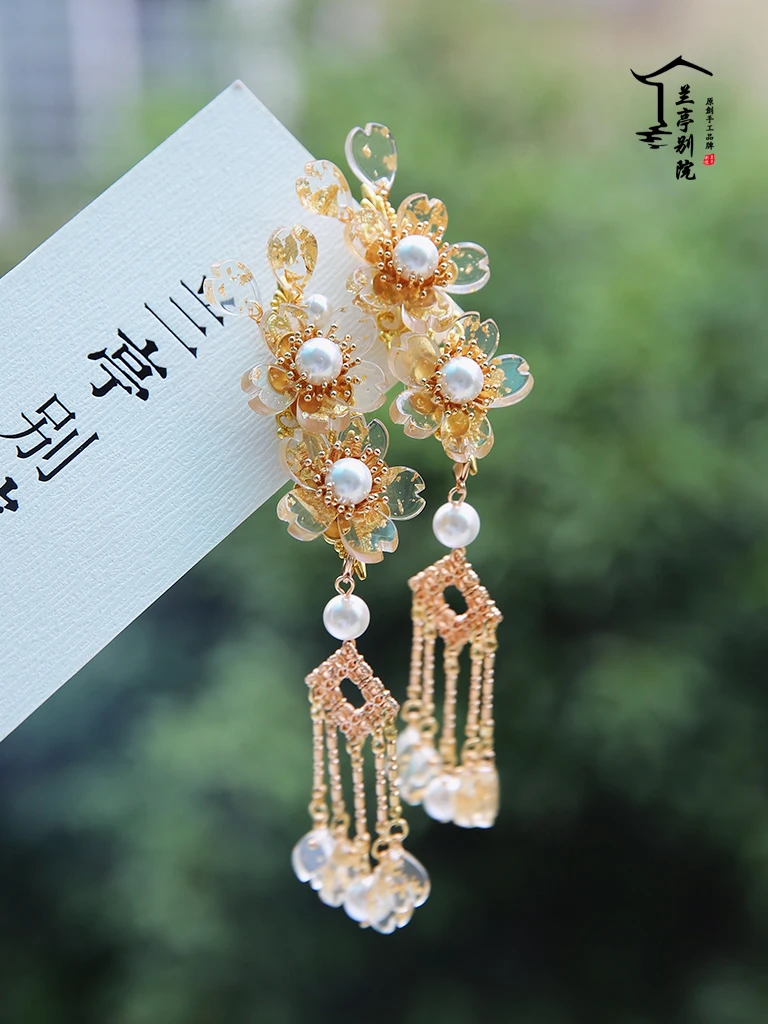 hair clip 2pcs Зерно полная Золотая фольга цветные глазурные лепестки ручной работы аксессуары для волос для китайского 24 солнечных термины серии Hanfu ювелирные изделия для волос - Цвет: hair clip 2pcs