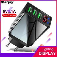Marjay 3 Portas USB Charger EUA Plug UE Display LED 3.1A Carregamento Rápido Carregador de Telefone Celular Inteligente Para iphone Samsung xiaomi Tablet carregador portatil