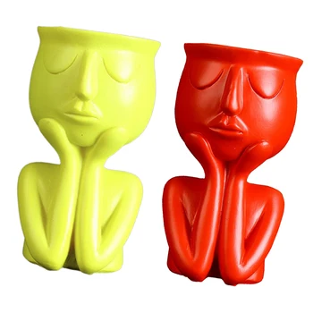

Human Portrait Sculpture Flower Pot Vase Succulent Cactus Planter Red/Yellow