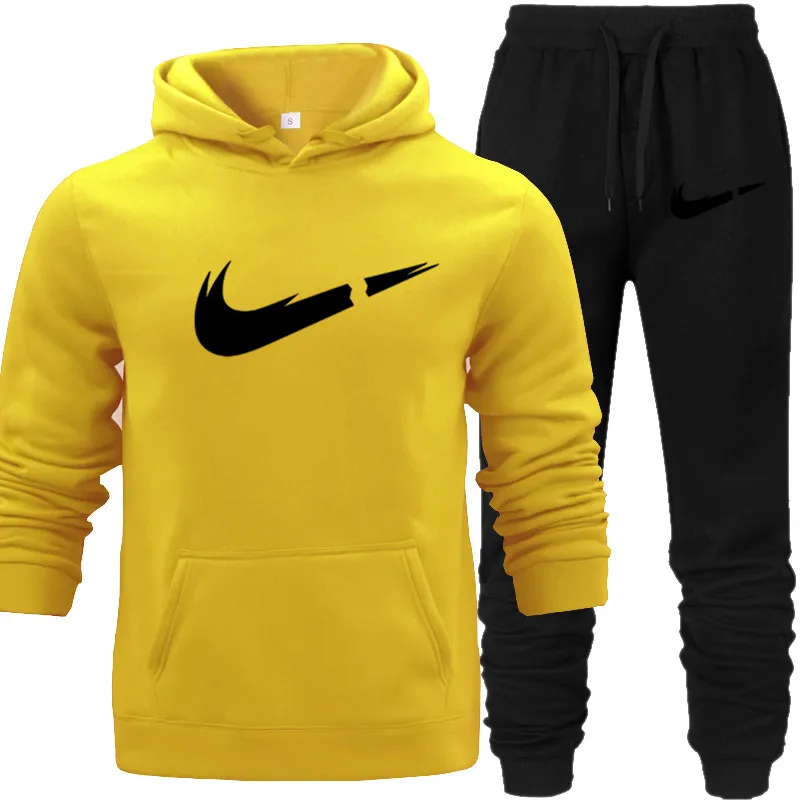 

Pullover Tracksuit Men Set Sports 2 Pcs Sweatsuit Men Clothes Printed Hooded Hoodies Jacket Elastic Waist Pants Track Suits Male