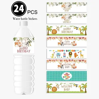 

24pce Water Bottle Label Jungle Water Bottle Wrappers Kids Birthday Party Supplies Decoration Jungle Animal Baby Shower