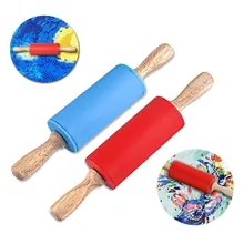 Деревянная ручка, силикон, ролики, Скалка, детский кухонный инструмент для приготовления пищи, выпечки, для пасты, печенья, теста, выпечки, лапши, кухни
