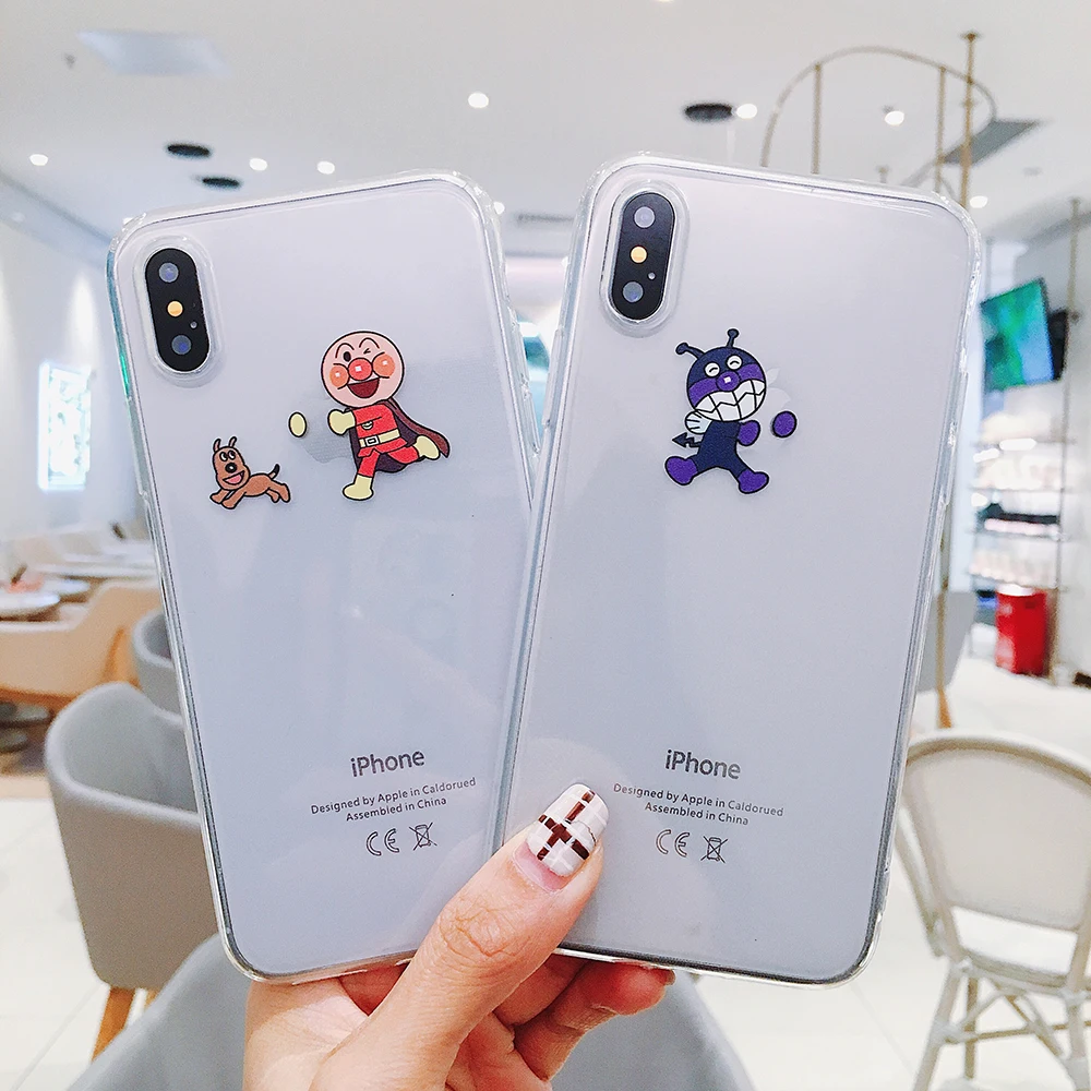 

Japan Cartoon Cute Anpanman Baikinman Case For iPhone 8 7 6s 6 Plus X XR Xs Max Funny puppy Clear Soft TPU Silicone Couple Cover